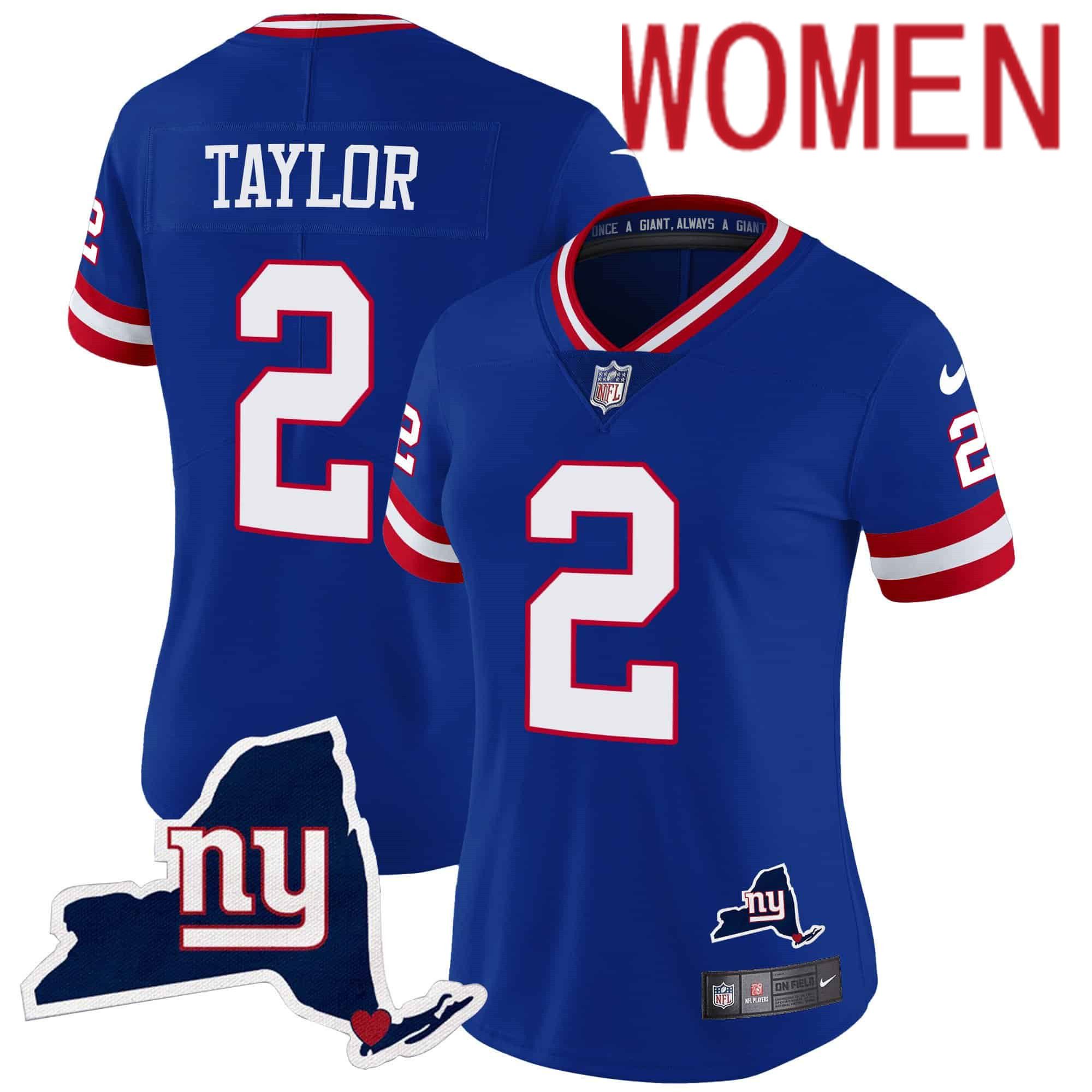 Women New York Giants #2 Taylor Blue 2024 Nike Map Patch Limited NFL Jersey style 1